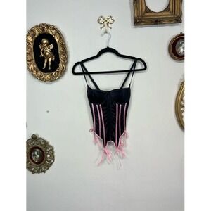 Vintage Y2K Black & Pink Satin Corset Bustier Top - 34B